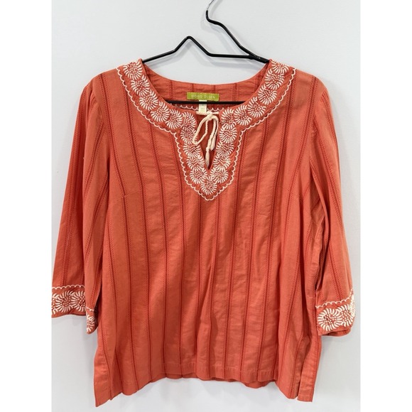 Sigrid Olsen Tops - Sigrid Olsen Coral Embroidered Cotton Peasant Boho Top Medium Tunic Tee
